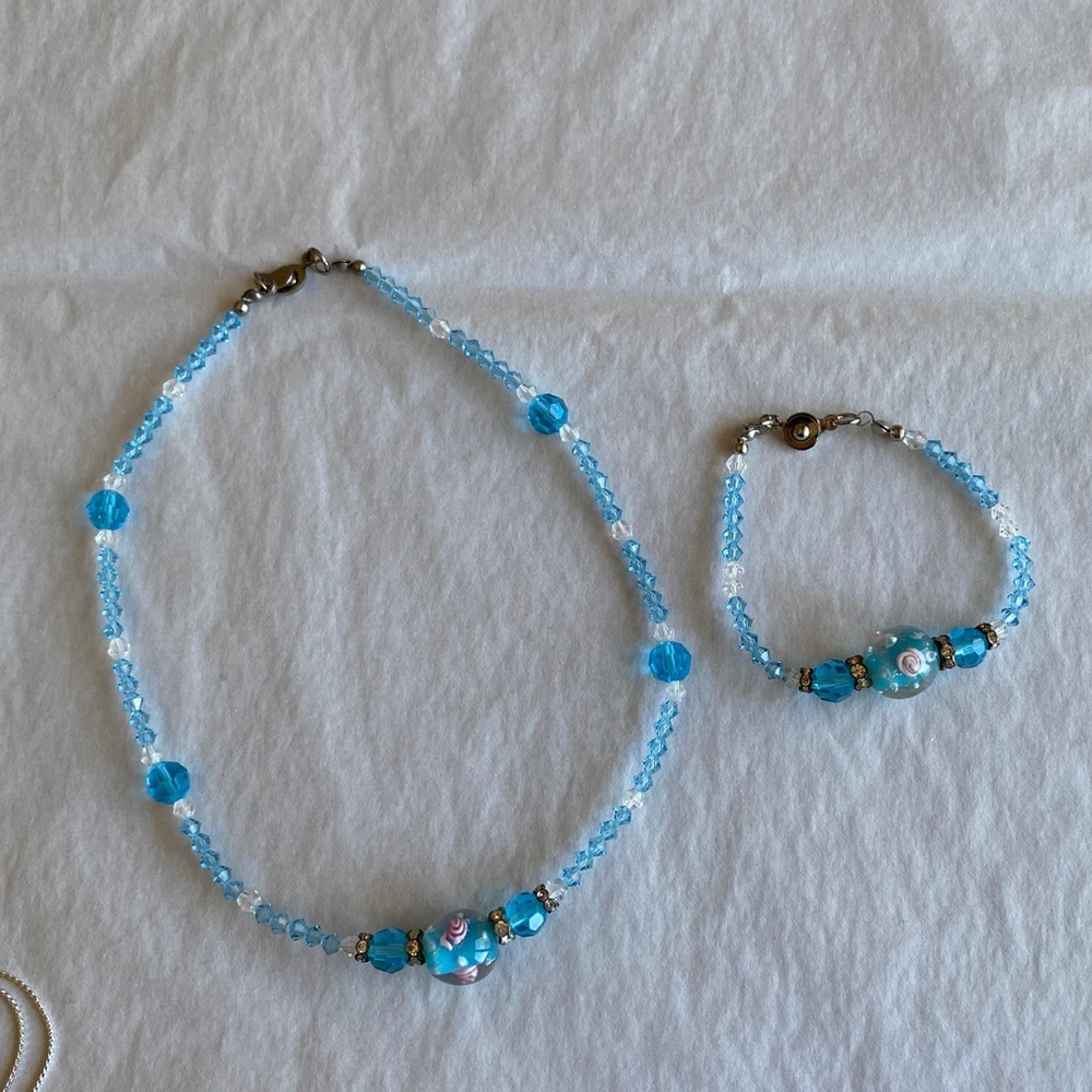 Blue Necklace and Bracelet Set